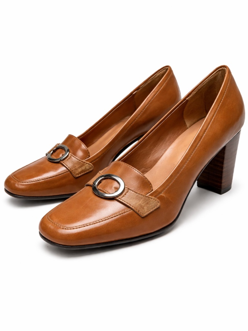Rockport Brown Leather Block Heel Pumps | Suede Accent | Size 10 | Comfort Luxe
